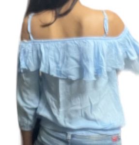 blue cold shoulder ruffle top us polo assn