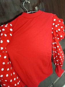 Red Polka Dot Sleeve Top
