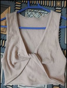 Beige Twist Front Tank Top