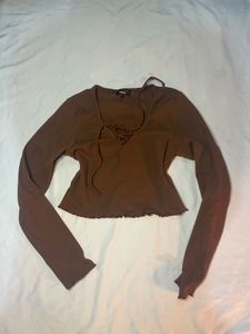 Brown Long Sleeve Crop Top