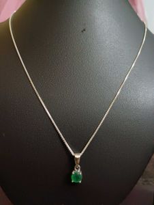 Pure Silver With Green Onxy Necklace