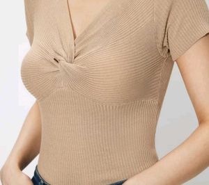 Ribbed Twist-Front Knit Top