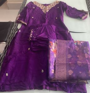 Purple Embroidered Kurti Top