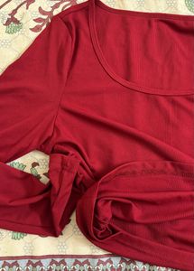 Savana Red Ribbed Top - Size L