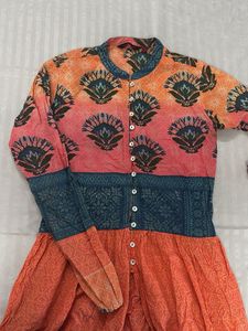 Elegant Printed Long Kurta Open button