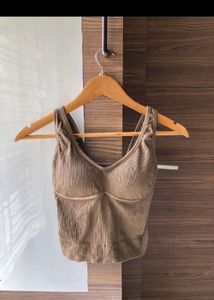 Brown Ribbed Tank Top