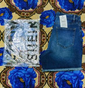 Shein Original Blue High-Waist Denim Shorts - Size