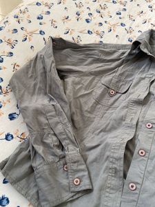 Gray  Full Sleeve Shirt Button-Down