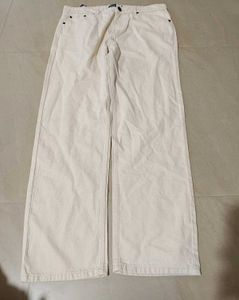 Bene Kleed Off-White Wide Leg Denim Jeans, 34 Size