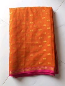 Soft Silk ,Orange And Pink Mix Colur Saree
