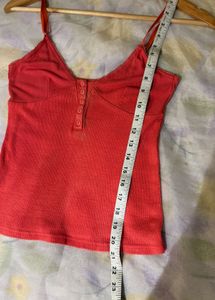 Cute Coral Ribbed Button Tank