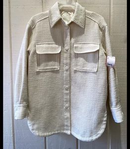 H&amp;M oversized pearl trim collared shirt/jacket