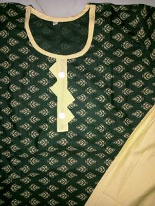 Decent Dark Green Kurti N Pant Set
