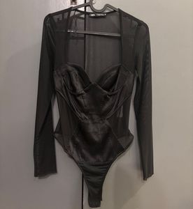 Zara Mesh Contrast Bodysuit Xs