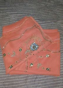 Embroidered Peach Saree