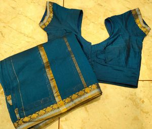 Dark Blue Saree & Blouse 💙😍 Full Set ✨ Combo%🤩