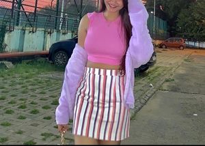Pink crop top with frill sleeves