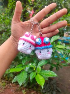 2 Crochet Spiderman Mushroom Keychains