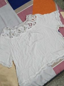 White Lace Trimmed Top