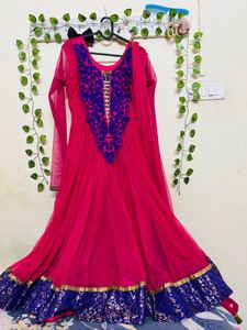 Pink &amp; Blue Embroidered Anarkali