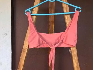 Coral Pink Polyester Crop Top.