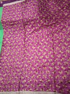 Rose Embroidered Dupatta - Gold Lace Border