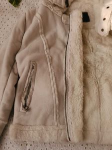 Cream Faux Shearling Biker Jacket