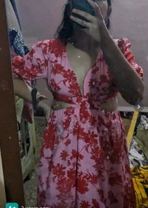 Floral Midi Dress with Cutout
