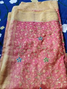 Rose Pink Embroidered Saree