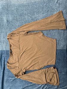 Brown Square Neck Flared Sleeve Top