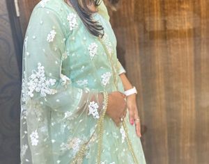 Pista  Green Floral Embroidered Kurti Set