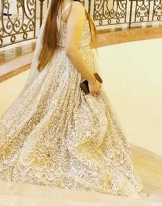 Very Heavy Off White Indo Western Lehenga!💜🥂