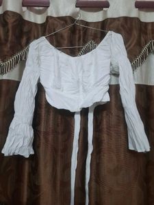 White Tie-Front Peasant Blouse