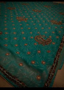 paisley sea green heavy Saree