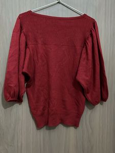 Red Knit Sweater puff sleeves best for M &amp;L