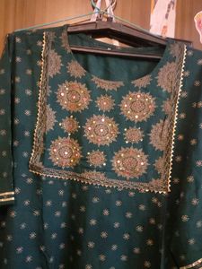 Emerald Green Kurti with Gold Detailing