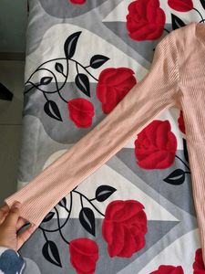 Peach Ribbed Long Sleeve Top