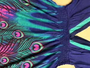 Korean Peacock Print Bohemian Dress