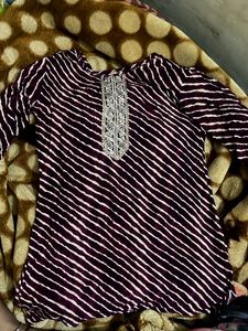 Striped Maroon Kurti with Embroidery