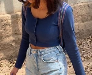 lilleagle Blue Full Sleeve Crop Top Size Xs