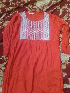 Embroidered Orange Kurta