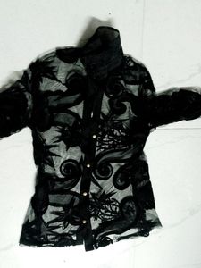 Black Netted New Never Used Shirt Top Pearl Button