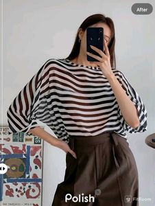 New With Tag Baggy Korean Stripped Pullover