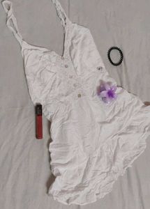 White Lace Trim Cami Dress