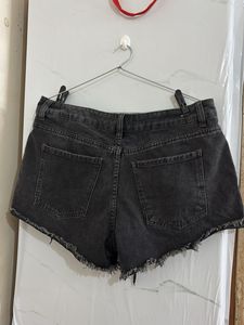 Black Denim Frayed Hem Shorts