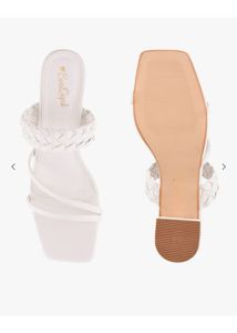 White Braided Block Heel Sandals