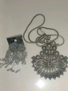Peacock Pendant Necklace and earrings
