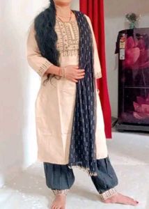 Beige Embroidered Kurta Set