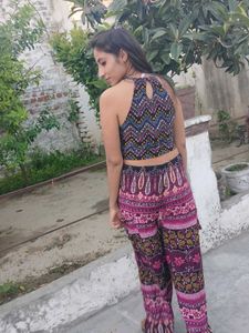 Printed Hater Neck Top + Plazo Set