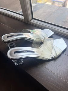 Zara Silver &amp; Clear Slide Sandals